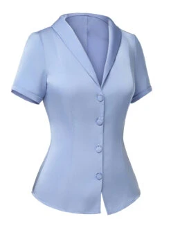Blue 1950s Solid Lapel Blouse -Retro Pulse Shop SCHL003375 2