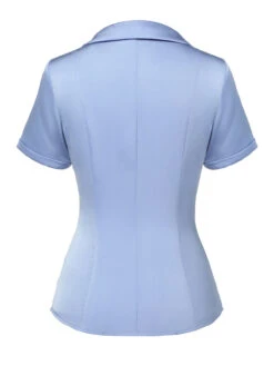 Blue 1950s Solid Lapel Blouse -Retro Pulse Shop SCHL003375 3