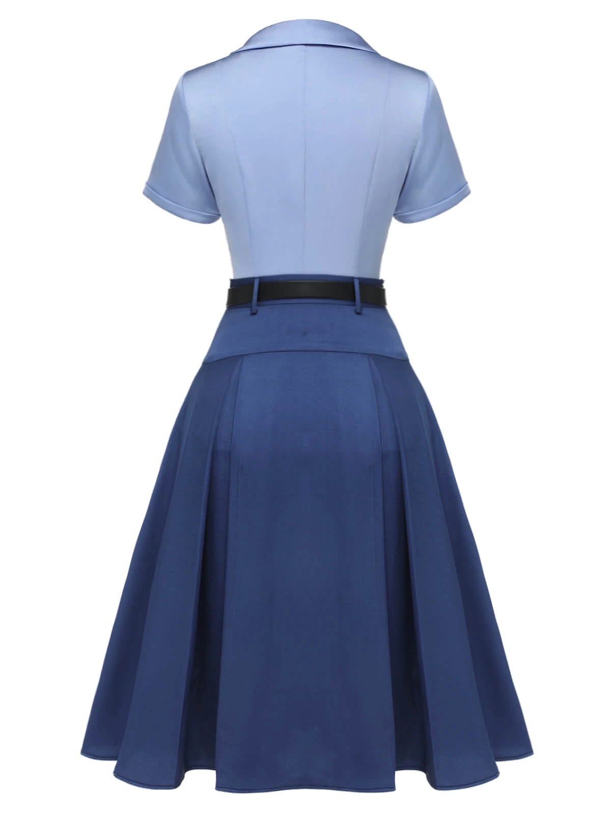 2PCS Dark Blue 1950s Solid Lapel Blouse & Pleated Skirt 6 2PCS Dark Blue 1950s Solid Lapel Blouse & Pleated Skirt - Image 4