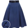 Dark Blue 1950s Solid High-Waist Pleated Skirt -Retro Pulse Shop SCHL003376 01