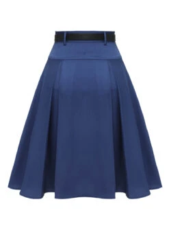 Dark Blue 1950s Solid High-Waist Pleated Skirt -Retro Pulse Shop SCHL003376 3
