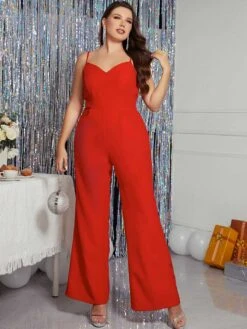 [Plus Size] Red 1930s Spaghetti Strap Solid Jumpsuit -Retro Pulse Shop SCHL003380 R 4 compressed