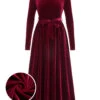 1940s Solid Velvet Belt Long Dress 2 1940s Solid Velvet Belt Long Dress -Retro Pulse Shop SCHL003392 WR 01 1
