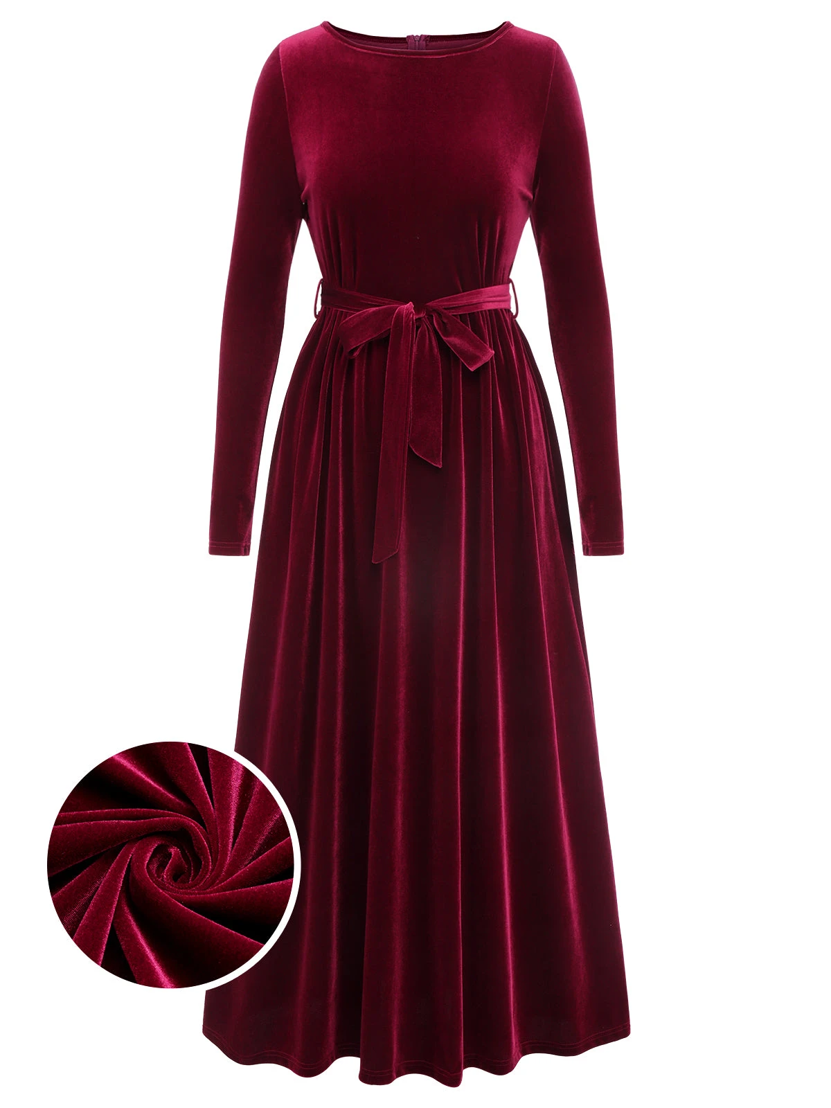 1940s Solid Velvet Belt Long Dress 3 1940s Solid Velvet Belt Long Dress
