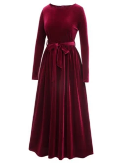 1940s Solid Velvet Belt Long Dress 11 1940s Solid Velvet Belt Long Dress -Retro Pulse Shop SCHL003392 WR 01 3