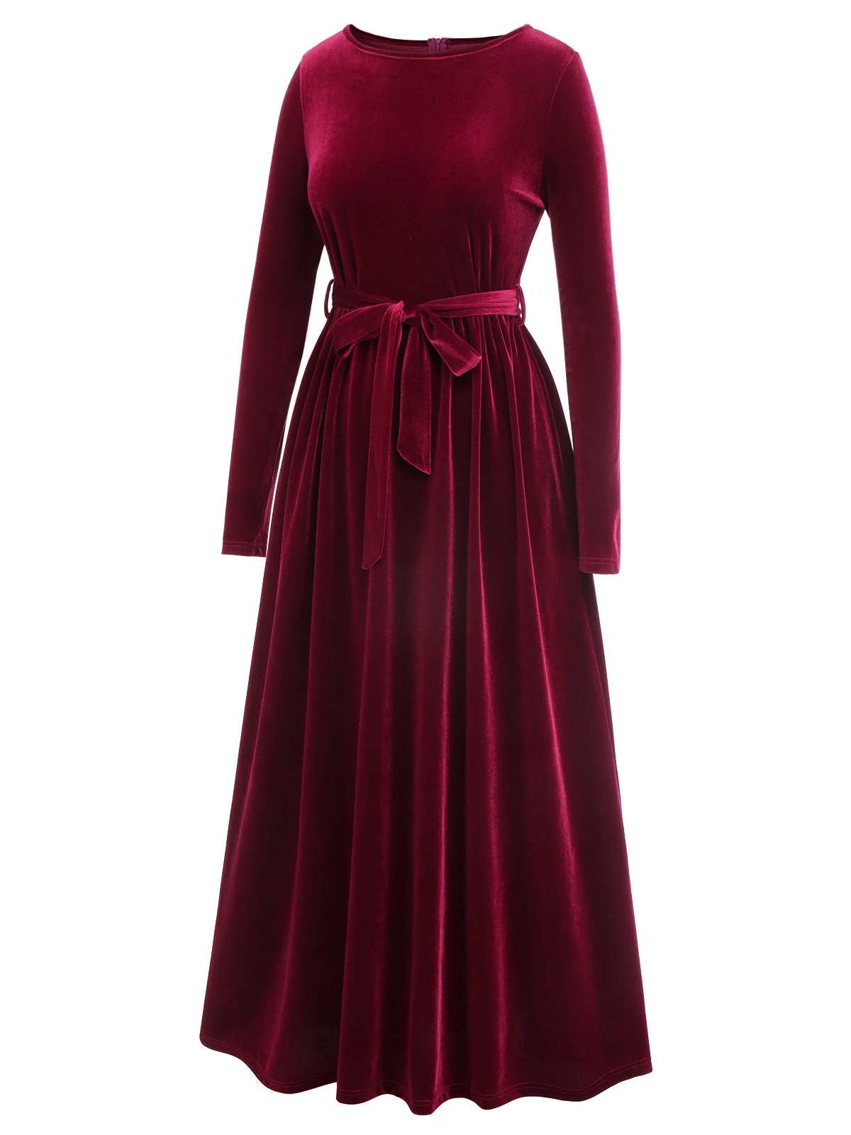 1940s Solid Velvet Belt Long Dress 5 1940s Solid Velvet Belt Long Dress - Image 3