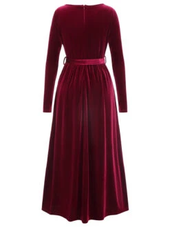 1940s Solid Velvet Belt Long Dress 12 1940s Solid Velvet Belt Long Dress -Retro Pulse Shop SCHL003392 WR 01 4