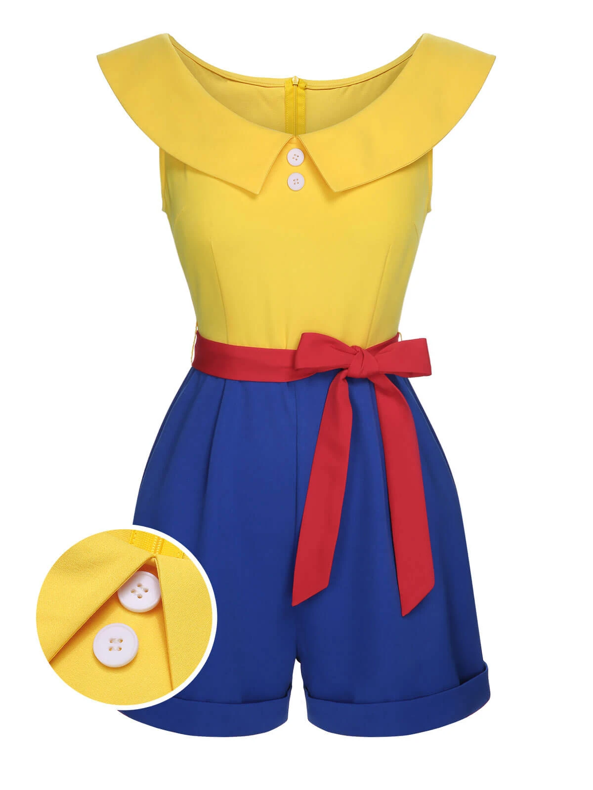 Yellow 1950s Off-Shoulder Buttons Romper 3 Yellow 1950s Off-Shoulder Buttons Romper