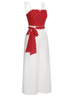 Red 1950s Polka Dot Spaghetti Strap Jumpsuit -Retro Pulse Shop SCHL003435 2