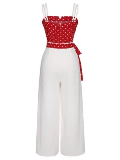 Red 1950s Polka Dot Spaghetti Strap Jumpsuit -Retro Pulse Shop SCHL003435 3