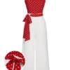Red 1950s Polka Dot Spaghetti Strap Jumpsuit -Retro Pulse Shop SCHL003435 R