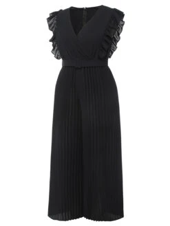 [Plus Size] Black 1930s Ruffle V-Neck Pleated Jumpsuit -Retro Pulse Shop SCHL003467 B 1 3