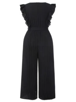 [Plus Size] Black 1930s Ruffle V-Neck Pleated Jumpsuit -Retro Pulse Shop SCHL003467 B 1 4
