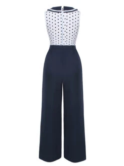 Blue 1940s Polka Dot Bow Lapel Jumpsuit -Retro Pulse Shop SCHL003472 3