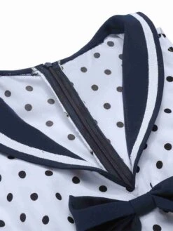 Blue 1940s Polka Dot Bow Lapel Jumpsuit -Retro Pulse Shop SCHL003472 4