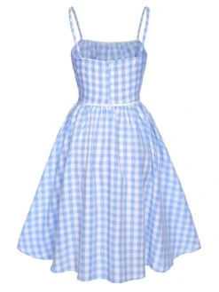 Blue 1950s Spaghetti Strap Plaids Bow Decor Dress -Retro Pulse Shop SCHL003473 3 compressed