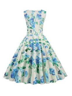 1950s V-Neck Floral Sleeveless Dress 16 1950s V-Neck Floral Sleeveless Dress -Retro Pulse Shop SCHL003483 PAT2 1 4