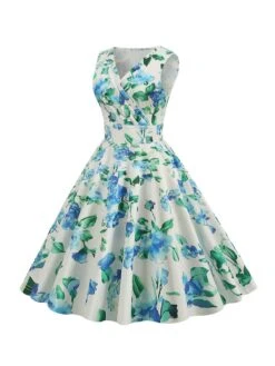 1950s V-Neck Floral Sleeveless Dress 15 1950s V-Neck Floral Sleeveless Dress -Retro Pulse Shop SCHL003483 PAT2 1 5