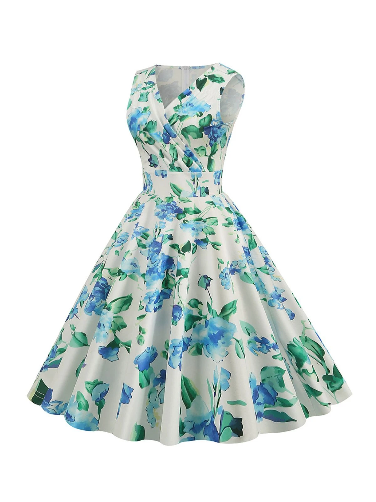 1950s V-Neck Floral Sleeveless Dress 7 1950s V-Neck Floral Sleeveless Dress - Image 5