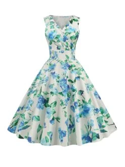 1950s V-Neck Floral Sleeveless Dress 14 1950s V-Neck Floral Sleeveless Dress -Retro Pulse Shop SCHL003483 PAT2 1 6