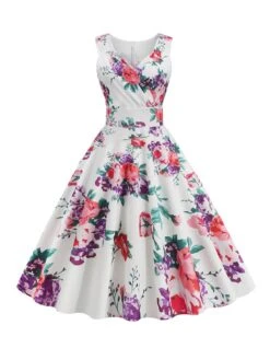 1950s V-Neck Floral Sleeveless Dress 17 1950s V-Neck Floral Sleeveless Dress -Retro Pulse Shop SCHL003483 PAT3 1 4