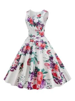 1950s V-Neck Floral Sleeveless Dress 18 1950s V-Neck Floral Sleeveless Dress -Retro Pulse Shop SCHL003483 PAT3 1 5