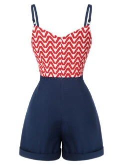 Red & Blue 1950s Chevron Stripe Strap Romper -Retro Pulse Shop SCHL003513 3