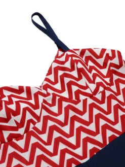 Red & Blue 1950s Chevron Stripe Strap Romper -Retro Pulse Shop SCHL003513 4