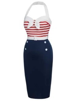 1960s Halter Stripes Bow Belted Dress -Retro Pulse Shop SCHL003516 2 compressed