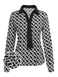 Black 1940s Geometric Patchwork Ribbon Blouse