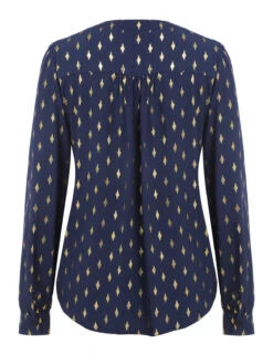 1940s Foil Stamping Stars V-Neck Blouse 39 1940s Foil Stamping Stars V-Neck Blouse -Retro Pulse Shop SCHL003523 3