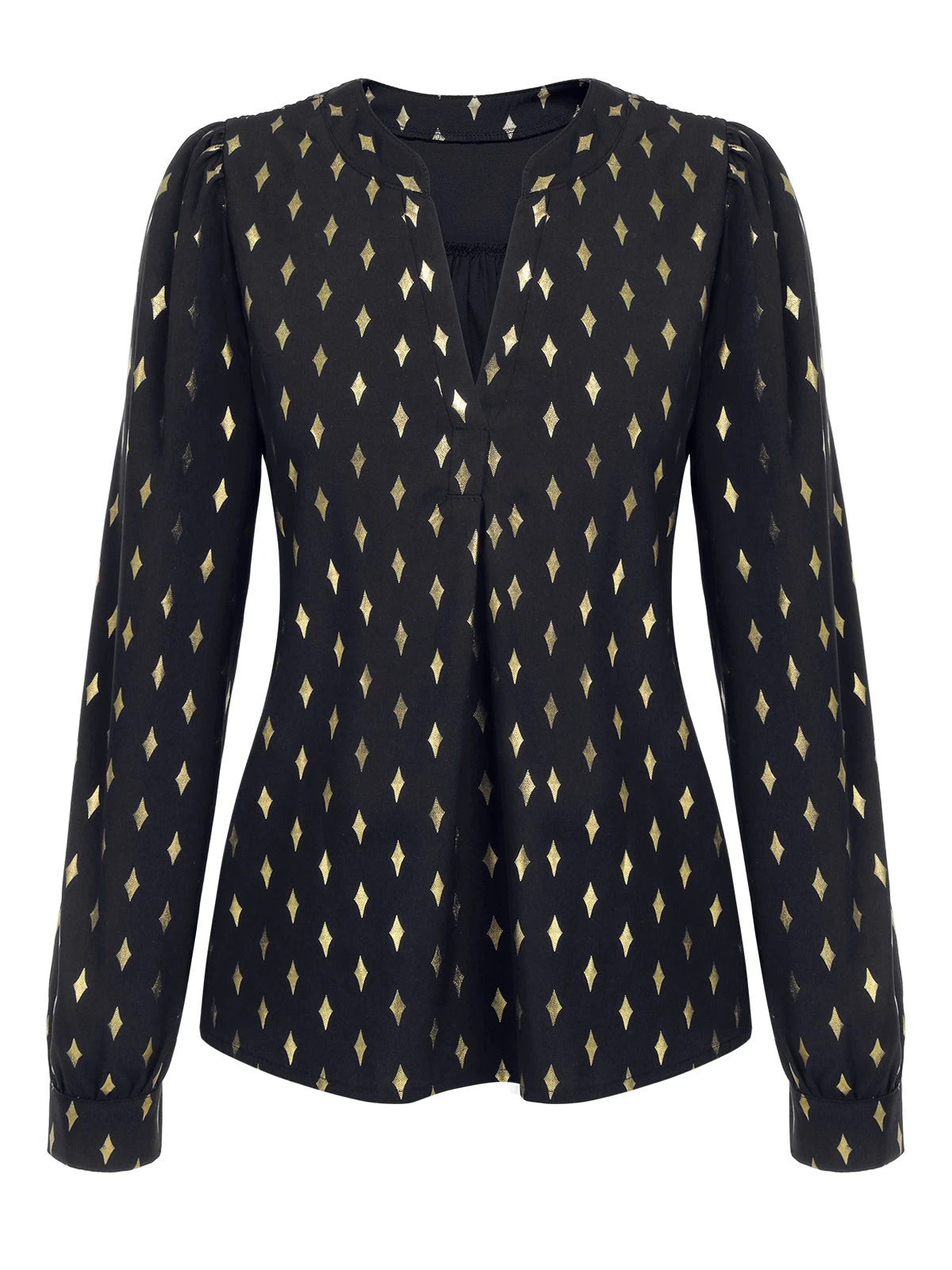 1940s Foil Stamping Stars V-Neck Blouse 4 1940s Foil Stamping Stars V-Neck Blouse - Image 2