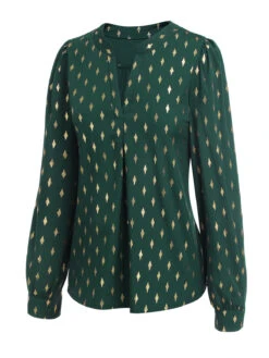 1940s Foil Stamping Stars V-Neck Blouse 32 1940s Foil Stamping Stars V-Neck Blouse -Retro Pulse Shop SCHL003523 G 2