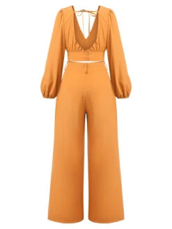 2PCS 1950s V-Neck Lantern Sleeve Blouse & Pants -Retro Pulse Shop SCHL003530 10