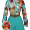 2PCS Blue 1950s Tropical Blouse & Shorts With Belt -Retro Pulse Shop SCHL003536 01