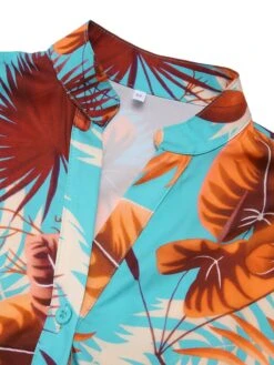 2PCS Blue 1950s Tropical Blouse & Shorts With Belt -Retro Pulse Shop SCHL003536 4