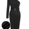 Black 1950s Solid Cold Shoulder Dress