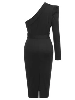Black 1950s Solid Cold Shoulder Dress -Retro Pulse Shop SCHL003539 3