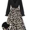 Black 1950s Leopard V-Neck Patchwork Dress -Retro Pulse Shop SCHL003551 01