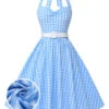 Light Blue 1950s Plaid Halter Swing Dress