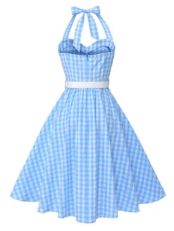 Light Blue 1950s Plaid Halter Swing Dress -Retro Pulse Shop SCHL003561 3