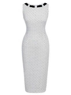 White 1960s Polka Dot Button Pencil Dress -Retro Pulse Shop SCHL003562 1