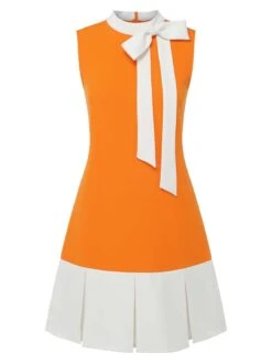 Orange 1960s Crew Bowknot Sleeveless Dress -Retro Pulse Shop SCHL003564 1 compressed