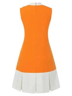Orange 1960s Crew Bowknot Sleeveless Dress -Retro Pulse Shop SCHL003564 3 compressed