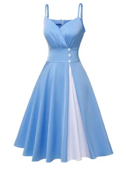[Pre-Sale] Blue 1950s Spaghetti Straps Patchwork Dress -Retro Pulse Shop SCHL003567 2