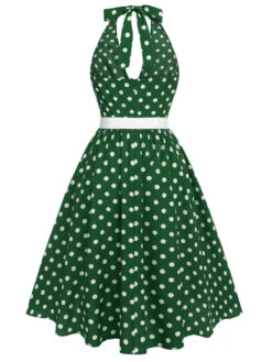 [Pre-Sale] Green 1950s Polka Dot Halter Dress -Retro Pulse Shop SCHL003568 3