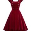 Wine Red 1950s Heart Button Solid Dress -Retro Pulse Shop SCHL003573 WR 1
