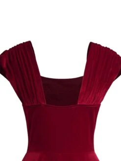 Wine Red 1950s Heart Button Solid Dress -Retro Pulse Shop SCHL003573 WR 4