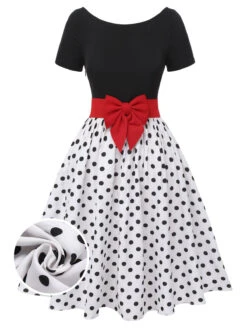 [Pre-Sale] Black 1950s Polka Dots Boat Neck Dress