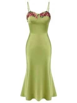 Green 1960s Spaghetti Strap 3D Floral Dress -Retro Pulse Shop SCHL003583 1 compressed